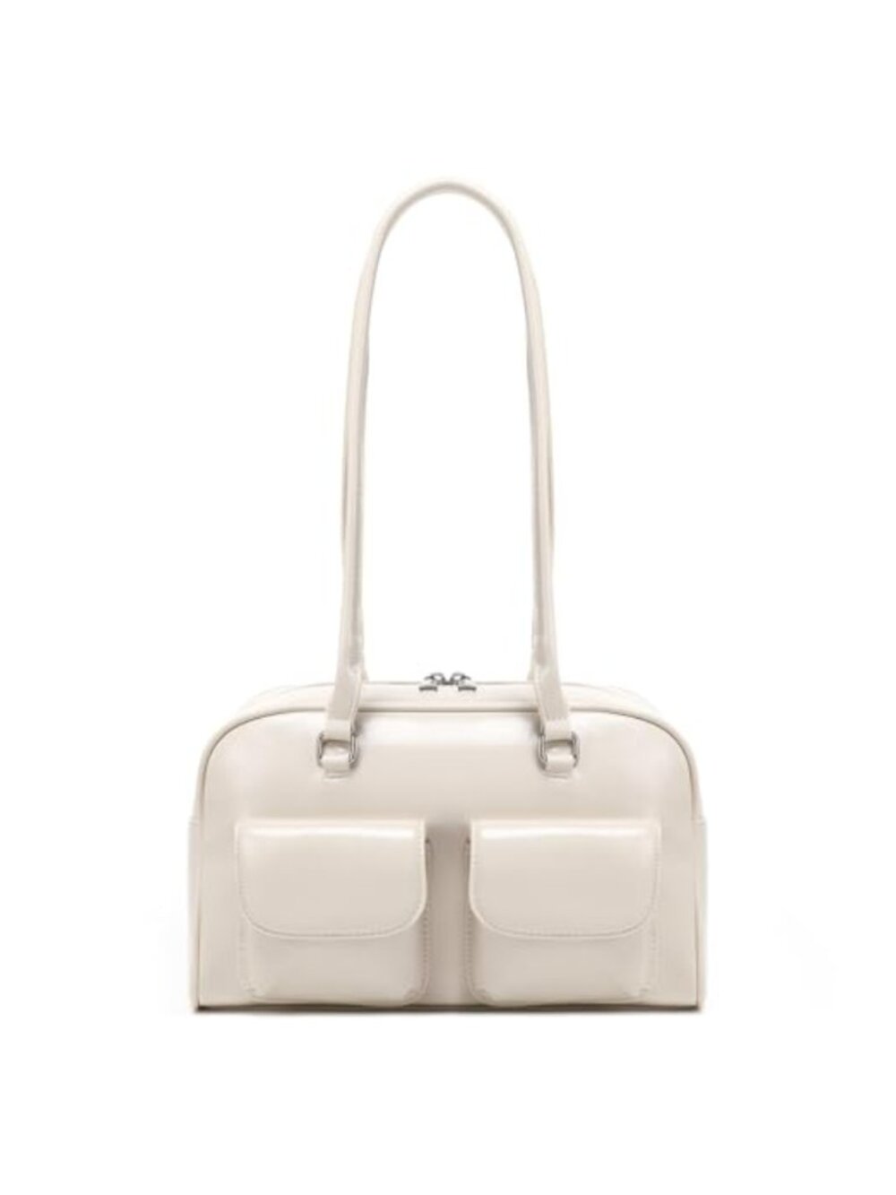 Faux Leather Shoulder Bag Multi Pockets Top Handle Baguette Purse